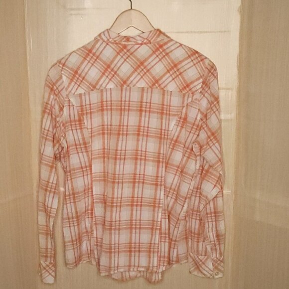 Maurices Pink Orange Plaid Lightweight Western Snap Down Shirt XXL - Picture 2 of 7